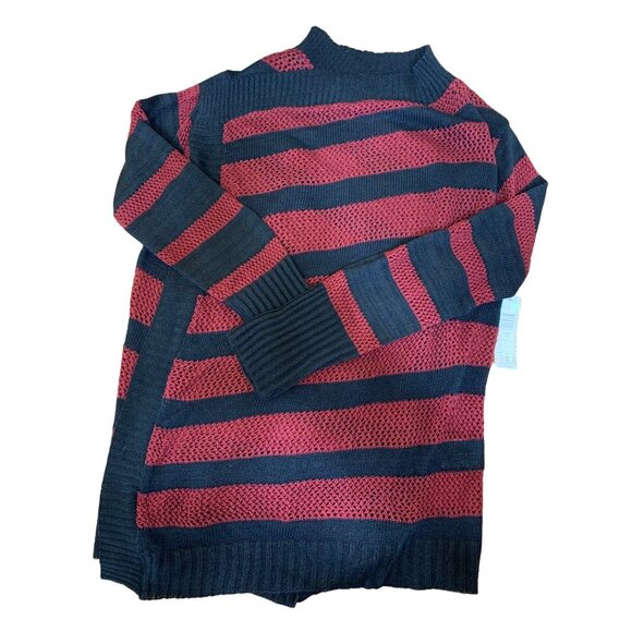 Bongo Womens XL Striped Cardigan Sweater Red & Navy Knit Open Front With Pockets - Picture 1 of 7